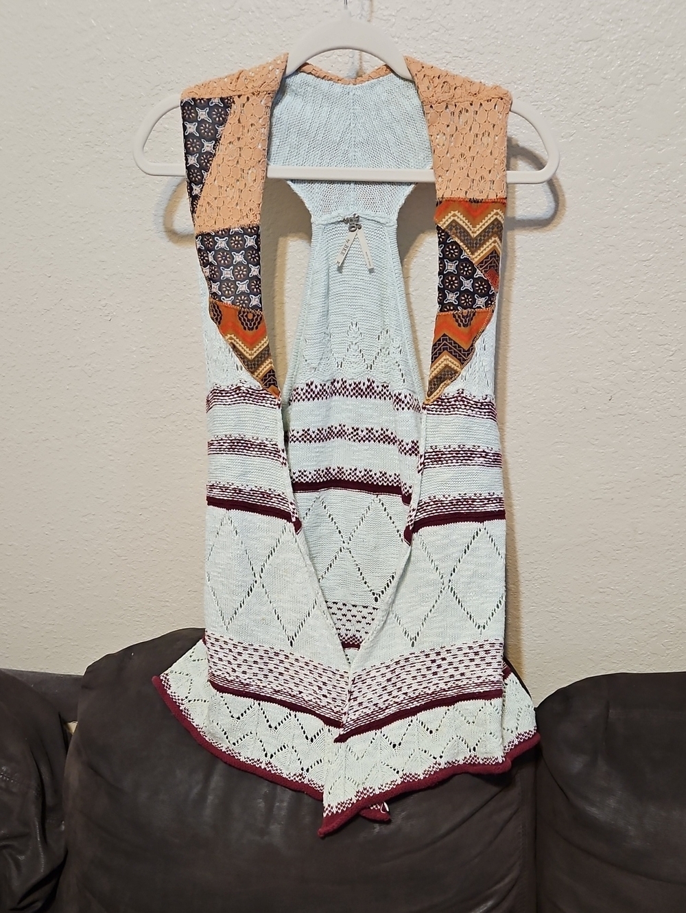 BKE Pale Blue Knit Vest with Patterned Strap Accents
